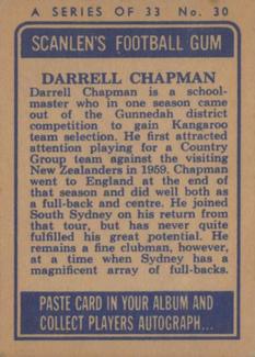 1964 Scanlens NRL #30 Darrell Chapman Back